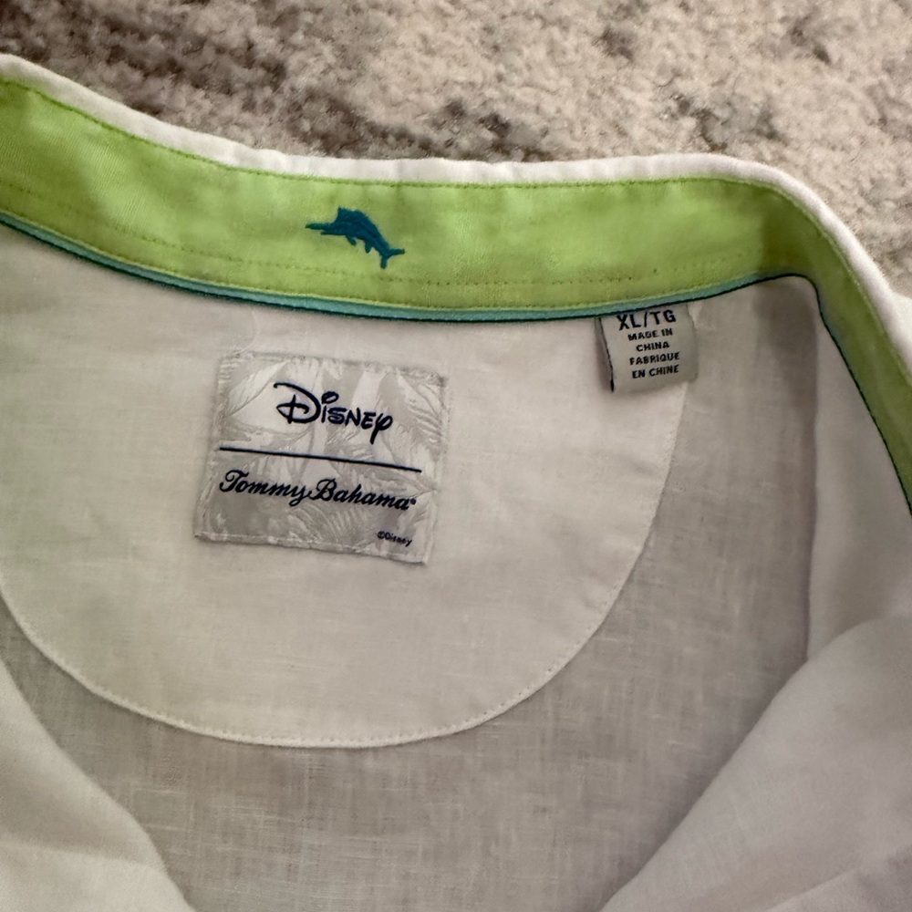 Tommy Bahama White Shirt with Lime Green Collar - Picture 2 of 3